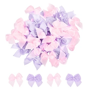 100Pcs Mini Ribbon Bows 1" Mini Fabric Satin Ribbon Flower Bows Pink & Purple - Picture 1 of 6