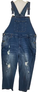 No Boundaries Bib Overalls Adjustable Size XXL Distressed Denim Blue NWT - Picture 1 of 4