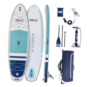 ISLE Pioneer Inflatable Stand Up Paddle Board, Version 3 - 10.6" Aqua/Navy - Picture 1 of 7