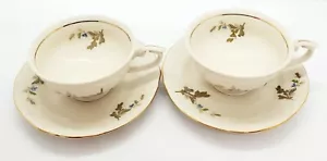 Tulowice Tulowitz 2 Teacups & Saucers Semi Vetrified Porcelain 1950s Poland - Picture 1 of 7