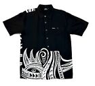 Tanoa Samoa Button Up Shirt Samoa Graphic Print Black Cotton Mens Size Large