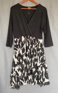 NWOT Sz L DKNY Black White Jersey Stretch Silk Mixed Media Skirt Knee Dress New - Picture 1 of 3