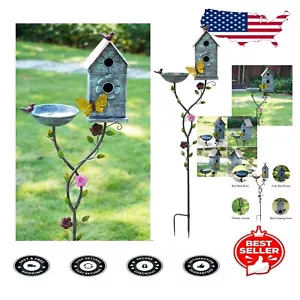 Innovative 57'' H Bird Bath and Birdhouse Combo - Rust Resistant Outdoor Decor - Picture 1 of 8