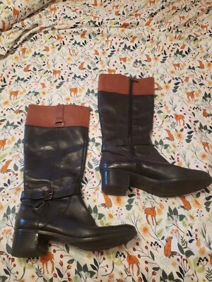 Botas de montar BANDOLINO Coppa negras de cuero marrón con cremallera hasta la rodilla para mujer talla 10M Foto 1 de 4