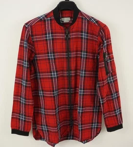 Zara Relaxed Spazzolato Twill Flanella Tartan Camicia Giacca Uomo Media Full Zip Rosso - Foto 1 di 8