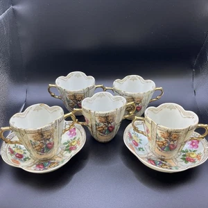 Royal Vienna Dresden Porcelain Portrait 5 Cup/ 2 Set Wolfsohn Meissen Vintage - Picture 1 of 24