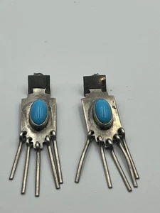 Hand Made Solid Sterling Silver Navajo Turquoise Earrings - Picture 1 of 11
