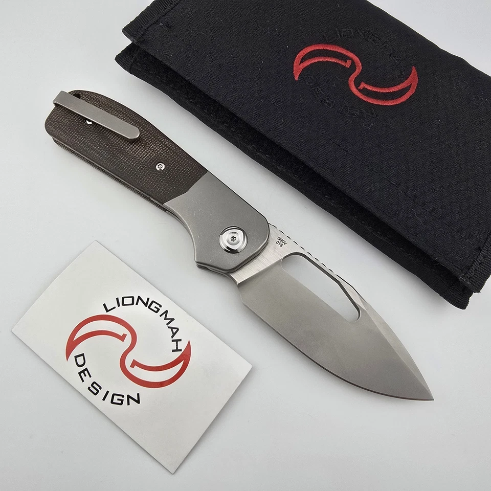 Liong Mah Field Duty-3.5 Folding Knife CPM-S90V Brown Burlap Micarta Titanium - Image 1 of 4