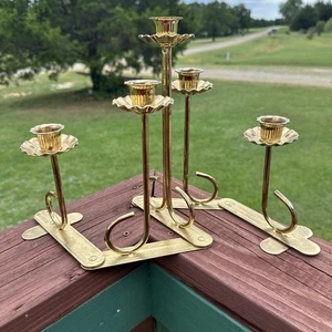 Vintage MCM Brass Accordion Candelabra Folding 5-Arm Candle Holder - Picture 1 of 11
