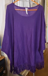 Preowned - NY Collection - Deep Purple Poncho-like Sweater with Fringe - Size 3X - Picture 1 of 5