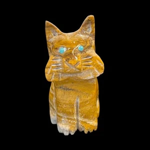 Zuni Fetish by Fabian Tsethlikai, Travertine Lynx, 1 1/4" h - Picture 1 of 6