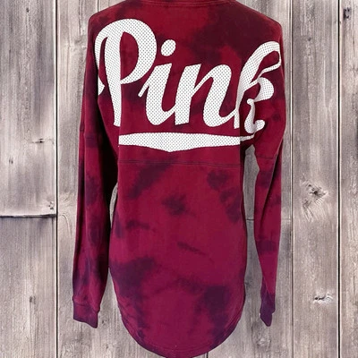Victoria's Secret VS PINK Womens XS Tie Dye Long Sleeve Tee Shirt Red Dog Cotton - Image 1 of 4