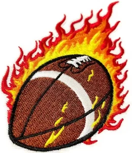 Flaming Football embroidered Iron on patch flames fire burning hot - Picture 1 of 1