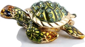 Kleine Schildkröte Schmuckkästchen aufklappbar Strasssteine verziert bemalt emailliert Meer - Bild 1 von 5