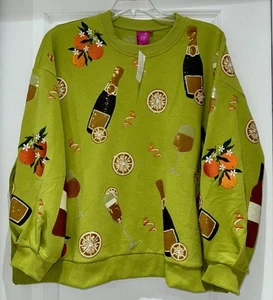 🍊🥂Queen Of Sparkles XL (Oversized) Sequined Mimosa Sweatshirt NWT - Picture 1 of 14
