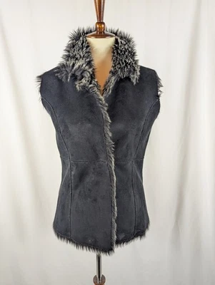 Белый дом черный рынок черный искусственной замши жилет меха с подкладкой зимние теплые женские Sz S - Изображение 1 из 4