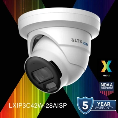 LXIP3C42W-28AISP IP 4MP 2.8mm Full Color AI ISP 100ft LED Mic NDAA Dome Camera - Image 1 of 4
