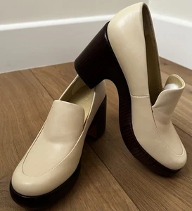 Vince Narissa Beige Leather Platform Clog/Loafer 3” Heel Retail $375 - Picture 1 of 12