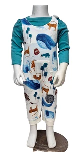 MARKS & SPENCER Baby Jungen Latzhose & Strampler Set weiß/blau 6-9 Monate - Bild 1 von 2