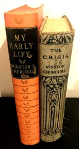 MY EARLY LIFE 1948 & THE CRISIS 1920 2 HARDCOVER BOOKS BY WINSTON CHURCHILL - Picture 1 of 9