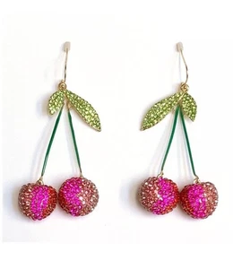 Piper K Rosa Grün Rot Glas Kristall Pave Kirsche Tropfen Statement Ohrringe NEU 🍒 - Bild 1 von 8