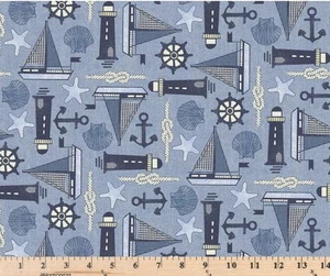 Bon Voyage Blue Sailing Away Boats DCX10840-Blue Cotton Fabric By the half yard - Picture 1 of 4