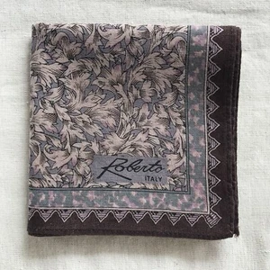 Vintage Men's Handkerchief Purple Floral Cotton Border Geometric Pocket Square - Picture 1 of 4