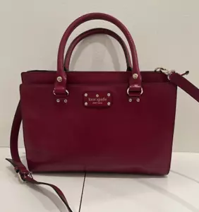 KATE SPADE Dark Red/Burgundy Leather Large Satchel Bag Purse Handbag Strap - Picture 1 of 16
