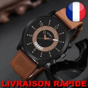 SOKI Men's Sport Quartz Bracelet Watch Fashion Jewelry Gift Date Calendar Nylon - Picture 1 of 2