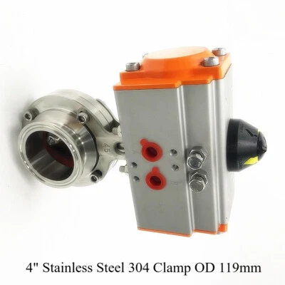 4" Stainless Steel 304 Clamp OD 119mm Sanitary Pneumatic Butterfly Valve NEW - Image 1 of 3