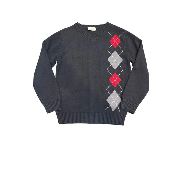 Crazy 8 V Neck Sweater Boy's M (7-8) Black Argyle Cottton Acrylic - Image 1 of 4