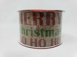 Christmas House Merry Christmas Ho Ho Ho Burlap Ribbon - Picture 1 of 1