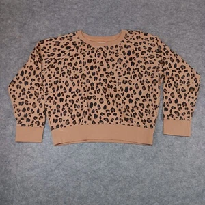 J Crew Sweater Womens S Brown Cheetah Pattern Pullover Vintage Fleece Cotton - Picture 1 of 7