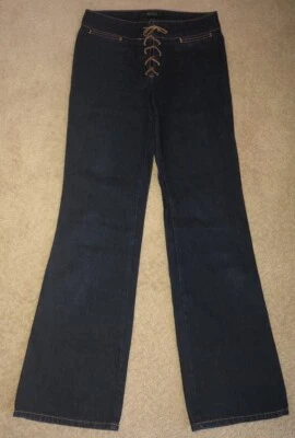 Pantalones de mezclilla vintage Y2k Arden B estilo 2105 para mujer 28 x 31 corte bota cuero crudo corbata de encaje Foto 1 de 4