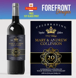Etichetta bottiglia di vino personalizzata argento/oro/rubino regalo anniversario di matrimonio - Foto 1 di 7