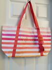 NWOT Victoria Secret Tote XL Beach Bag Stripes Pink White Orange About 14x14x6in