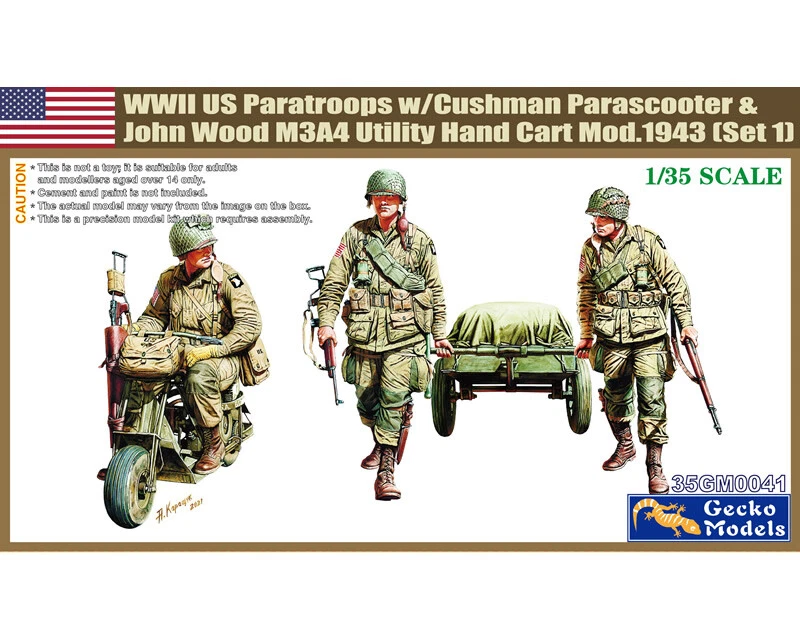 Gecko M53 Scooter M3A4 Hand Cart Mod.1943 & US Paratroops Set 1 1:35 modellismo - Immagine 1 di 1