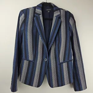 ANN TAYLOR Striped Blazer Womens 14 NWOT Blue Black Cotton Jacket Professional - Picture 1 of 16