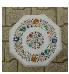 12" white marble table top center coffee inlay lapis antique stone decor v15 - Picture 1 of 4