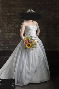 Vera Wang Stirling Wedding Dress Grey Strapless Ballgown with Train 10/12 READ - Picture 1 of 19