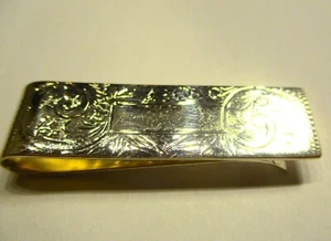 STERLING SILVER ENGRAVED MONEY CLIP - CENTRE PANEL FOR ENGRAVING - Picture 1 of 2