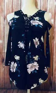 Damen kleine Bluse von By Floral 3/4 Cold Shoulder Ärmel Spitze U V Ausschnitt weich - Bild 1 von 12