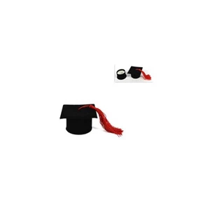 36 pz scatolina tocco cappello laurea nero in velluto con nappina 7x7x3,7 cm | - Foto 1 di 1