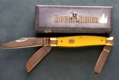 Rough Rider 3 刀片 RR603 黄色手柄口袋刀 ~ 全新 — 第 1/4 张图片