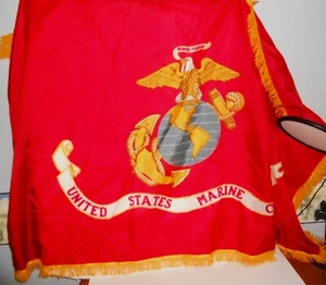 U.S. MARINE CORP VALLEY FORGE 3' X 5" NYLON FLAG WITH GOLD FRINGE U.S.A. - Picture 1 of 2