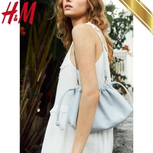 H&M 2025 Coated Drawstring Bag Light Blue Pouch Handbag - H&M Original - Picture 1 of 8