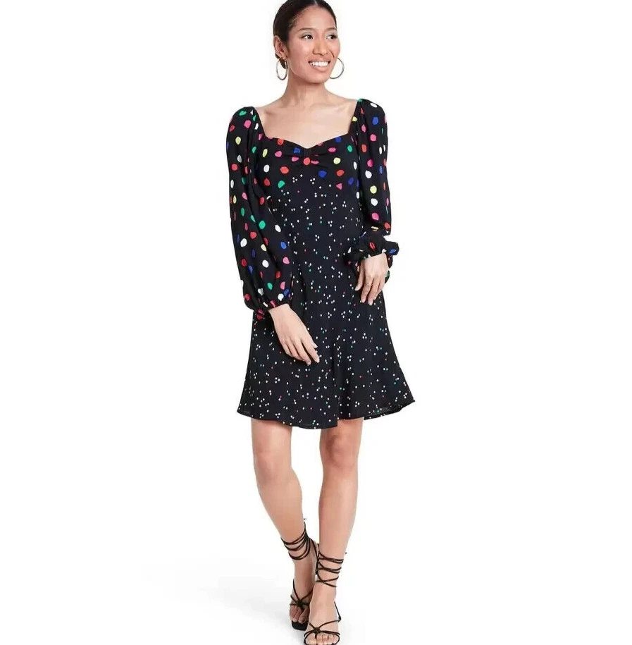 RIXO for Target Black Polka Dot Long Sleeve Swing Dress Size 0