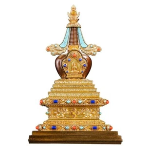 7,5" 19cm Kupfer Stupa Vergoldung Bodhi Sarira Tibetische Dagoba Anbetung - Bild 1 von 10