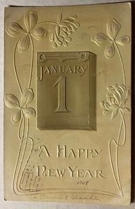 Postal 1 de enero Feliz Año Nuevo en relieve 1907 - Imagen 1 de 2