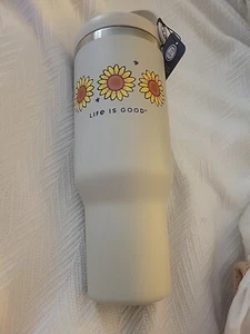 LIFE IS GOOD 40 OZ TAZZA BICCHIERE ISOLATA IN ACCIAIO INOX GIRASOLI NOMADI - Foto 1 di 3